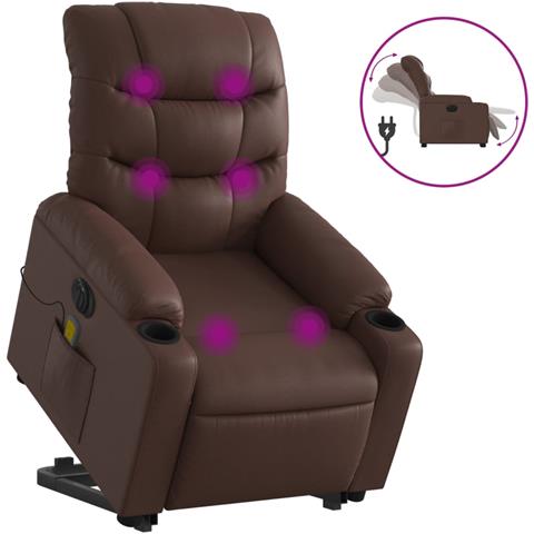 Poltrona Alzapersona Elettrica Reclinabile Marrone Similpelle - Foto 2