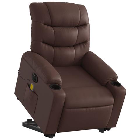 Poltrona Alzapersona Elettrica Reclinabile Marrone Similpelle - Foto 3