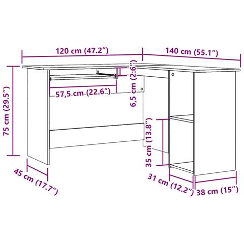 Scrivania Angolo Artigianale 120x140x75 Cm Legno Multistrato - Foto 10