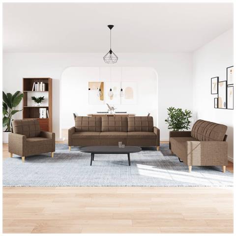 Set Di Divani 3 Pz Marrone In Tessuto - Foto 3