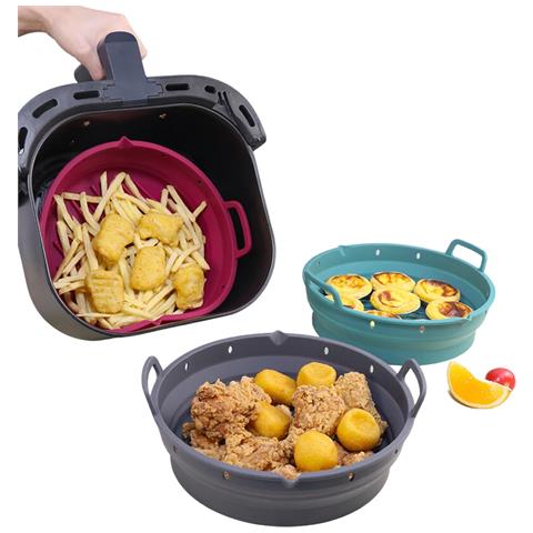Stampo Pieghevole In Silicone Rotondo Con Maniglie Friggitrice Ad Aria 22x19x6 Cm. Grado Alimentare. - Foto 5