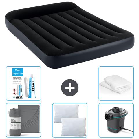 Set Materassino Gonfiabile - 191x137x25 Cm - Blu Scuro - Include Accessori Coordinati Cb10 - Foto 1