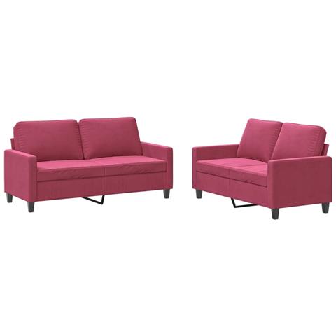 Set Di Divani 2 Pz Con Cuscini Rosso Vino In Velluto - Foto 1