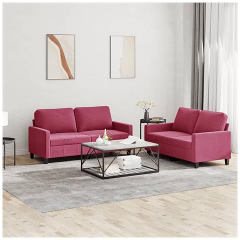 Set Di Divani 2 Pz Con Cuscini Rosso Vino In Velluto - Foto 6