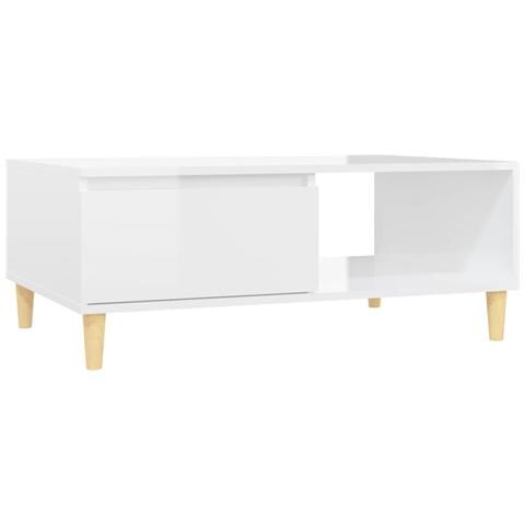 Tavolino Salotto Bianco Lucido 90x60x35 Cm In Legno Multistrato - Foto 1