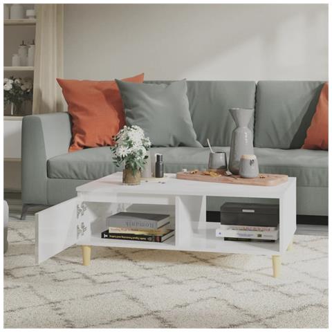 Tavolino Salotto Bianco Lucido 90x60x35 Cm In Legno Multistrato - Foto 2
