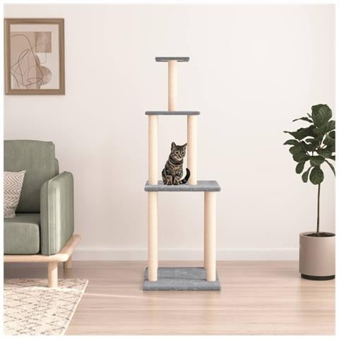 Albero per Gatti con Tiragraffi in Sisal Grigio Chiaro 149 cm - Foto 2