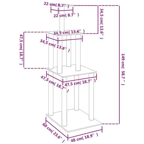 Albero per Gatti con Tiragraffi in Sisal Grigio Chiaro 149 cm - Foto 6