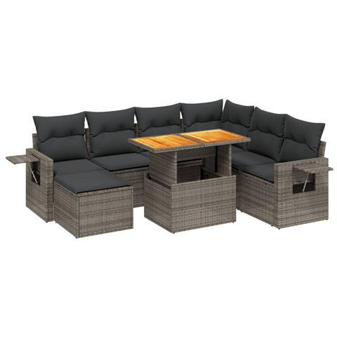 Set Divano da Giardino 8 pz con Cuscini Grigio in Polyrattan - Foto 1