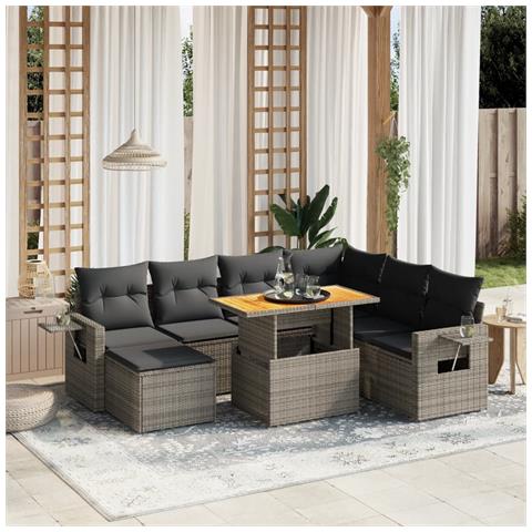 Set Divano da Giardino 8 pz con Cuscini Grigio in Polyrattan - Foto 2