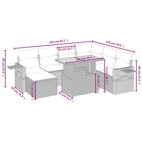 Set Divano da Giardino 8 pz con Cuscini Grigio in Polyrattan - Foto 4