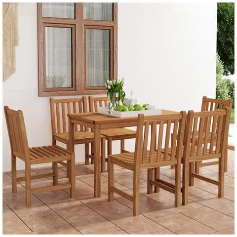 Set da Pranzo per Esterni 7 pz in Legno Massello di Teak - Foto 2