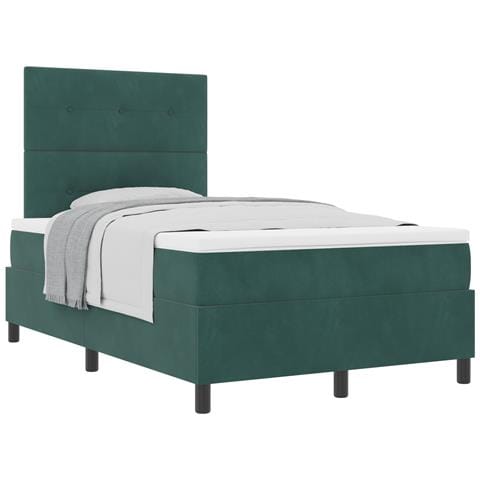Letto a doghe con materasso Verde scuro Piccolo doppio Velluto - Foto 1