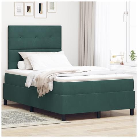 Letto a doghe con materasso Verde scuro Piccolo doppio Velluto - Foto 2