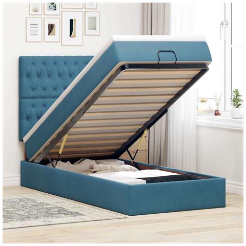 Struttura Letto Pouf con Materassi 90x200 cm in Velluto - Foto 2