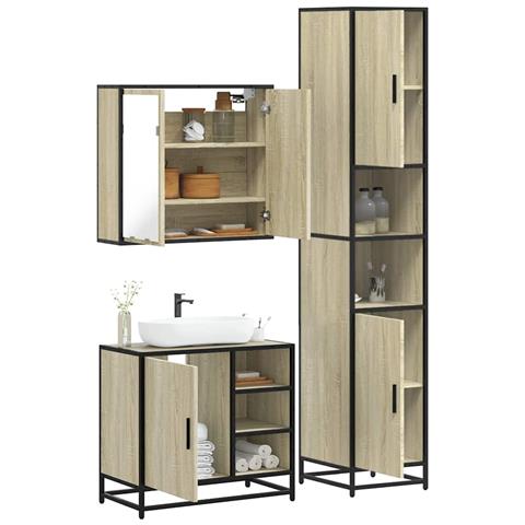 Set Mobili da Bagno 3 pz Rovere Sonoma in Legno Multistrato - Foto 2