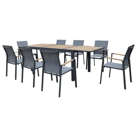 Set Di Mobili Da Giardino Allungabili In Textilene Grigio Palermo, 8 Posti - Alluminio Antracite Ed Effetto Legno - Foto 1