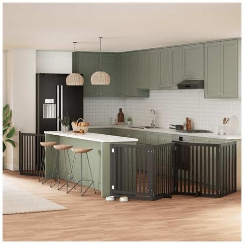 Cancello Cani Porta Pieghevole Nero 8 Pannelli 640 cm Pioppo - Foto 2