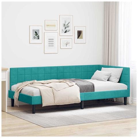 Cornice del letto ad angolo Turchese 100 cm x 200 cm Velluto - Foto 2