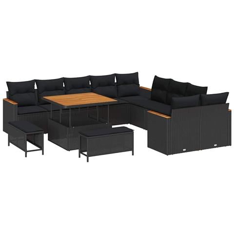 Set Divano da Giardino con cuscino 13 pcs Nero Poly Rattan - Foto 1
