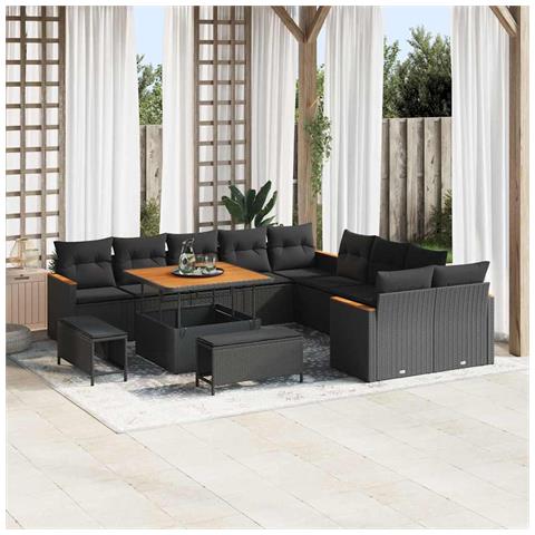Set Divano da Giardino con cuscino 13 pcs Nero Poly Rattan - Foto 2