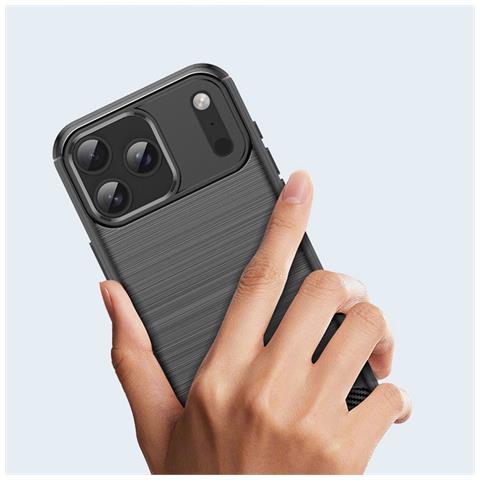 Custodia Nera In Tpu Compatibile Con Iphone 17 Pro - Texture Fibra Di Carbonio, Cavalletto & Magnetica - Foto 5
