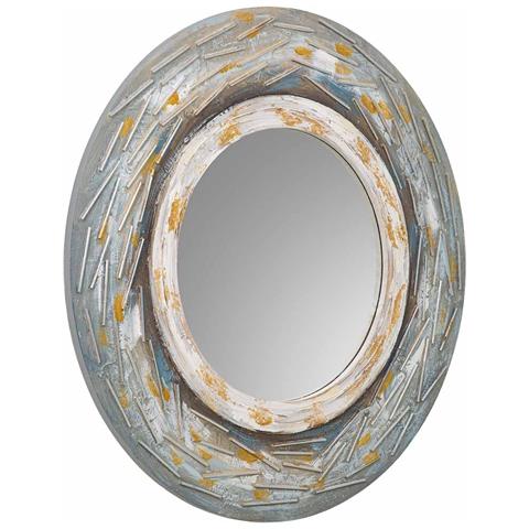 Specchio Rotondo In Legno Con Rilievo Blu D90x2h - Foto 1