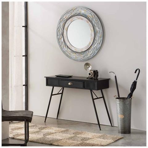 Specchio Rotondo In Legno Con Rilievo Blu D90x2h - Foto 2