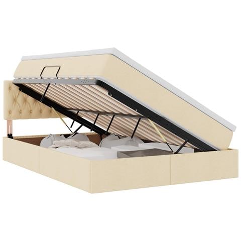 Letto con contenitore e LED con led Crema 140 x 190 cm Tessuto - Foto 1