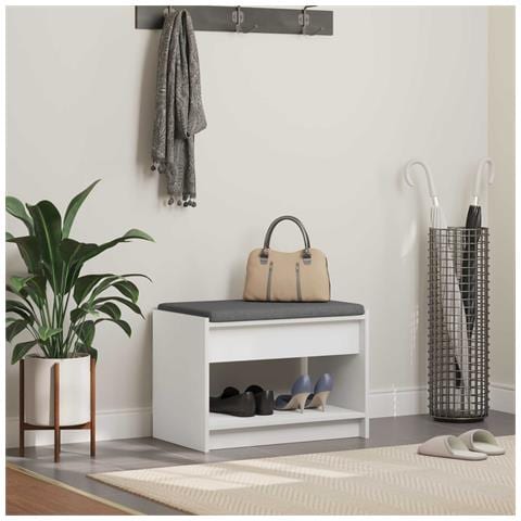 Panca per ingresso con cuscino Bianco 63 x 38 x 45 cm - Foto 2