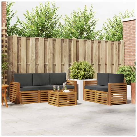 Set divani 6 pcs Naturale e Antracite Legno di Acacia Massello - Foto 2