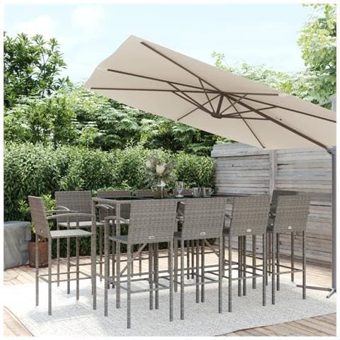 Set da Bar da Giardino 11 pz Grigio in Polyrattan - Foto 2