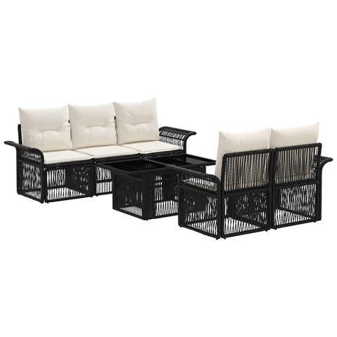 Set Divano da Giardino 6 pz Nero e Bianco Crema polyrattan - Foto 1