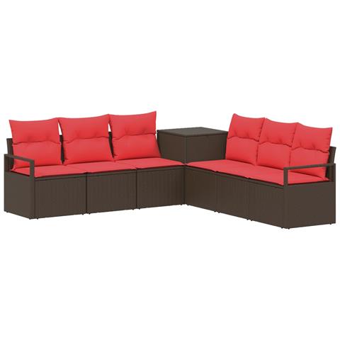 Set di divani 7 pz Marrone e Rosso Rattan sintetico e Acciaio - Foto 1