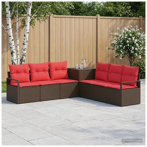Set di divani 7 pz Marrone e Rosso Rattan sintetico e Acciaio - Foto 9