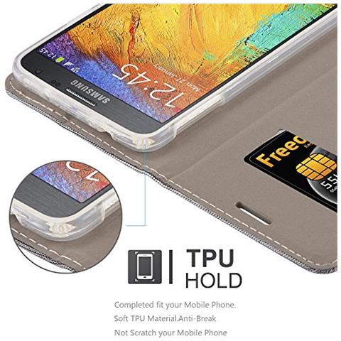 Custodia Compatibile Con Samsung Galaxy Note 3 Neo In Grigio Chiaro Marrone - Coperchio Protettiva Con Chiusura Magnetica, Funzione Stand E Tasca Per Le Carte - Foto 2
