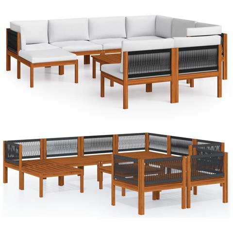 Set Divani Da Giardino 10 Pz Con Cuscini Crema Massello Acacia - Foto 1
