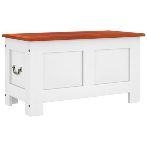 Cassapanca Con Coperchio Marrone E Bianco Legno Massello Acacia - Foto 2