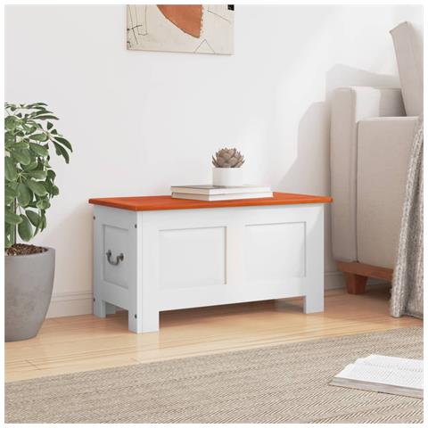Cassapanca Con Coperchio Marrone E Bianco Legno Massello Acacia - Foto 3