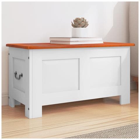 Cassapanca Con Coperchio Marrone E Bianco Legno Massello Acacia - Foto 1