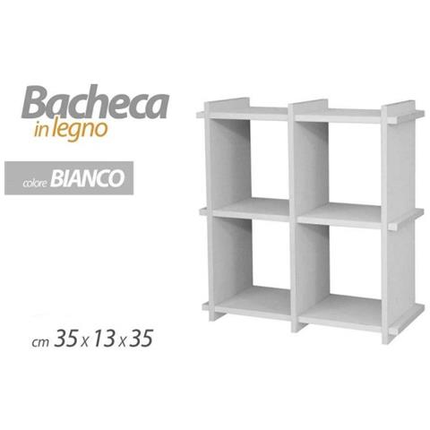 Trade Shop - Bacheca Scaffale Da Parete Mensola In Legno Bianco 35x13x35cm 4 Scomparti 782459 - Foto 1