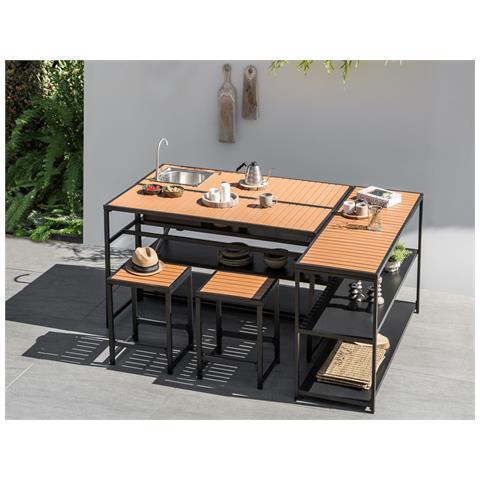 Isola Per Cucina Esterna Acciaio Nero E Legno Chiaro Avetrana - Foto 1