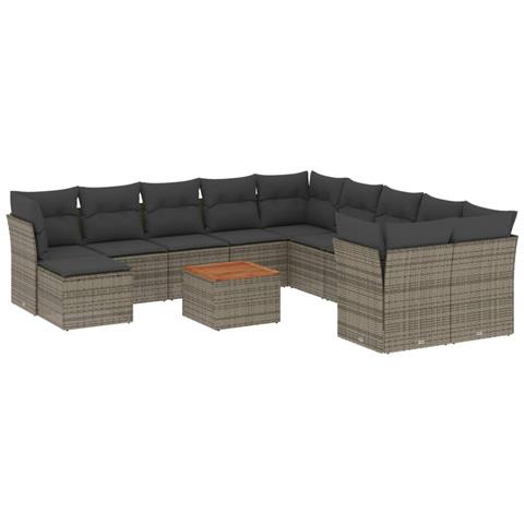 Set Divani da Giardino 12 pz con Cuscini Grigio in Polyrattan - Foto 1