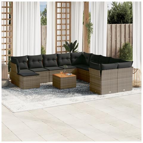 Set Divani da Giardino 12 pz con Cuscini Grigio in Polyrattan - Foto 2
