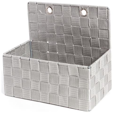 Contenitore Rattan Decorativo Cestino Con Maniglie Porta Oggetti Riviste 25x15x22cm 25x15x22 Grigio - Foto 1