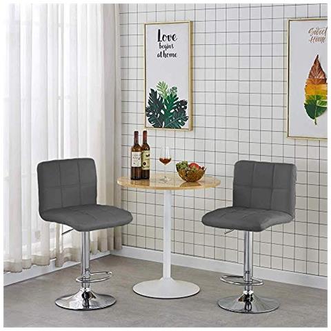 Set 2 Sgabelli Cucina Seduta Pelle Imbottita Sgabello Girevole Casa Bar Grigio - Foto 4