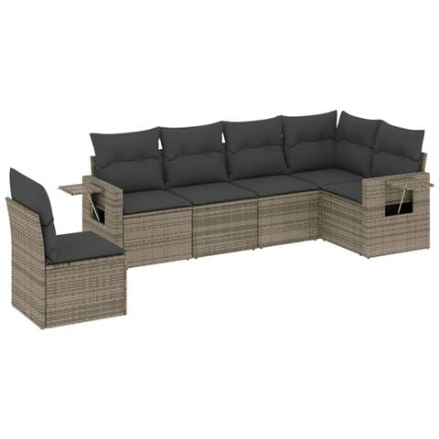 Set Divano Da Giardino 6 Pz Con Cuscini Grigio In Polyrattan - Foto 2