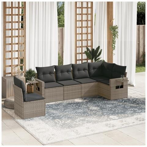 Set Divano Da Giardino 6 Pz Con Cuscini Grigio In Polyrattan - Foto 1