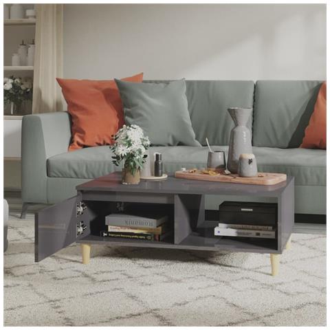 Tavolino Da Salotto Grigio Lucido 90x60x35 Cm Legno Multistrato - Foto 2