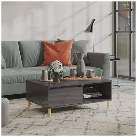 Tavolino Da Salotto Grigio Lucido 90x60x35 Cm Legno Multistrato - Foto 8